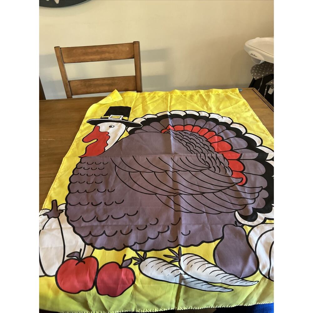 Vintage Turkey Pilgrim Yard Flag 28" x 40" Pumpkin Yellow Red Orange